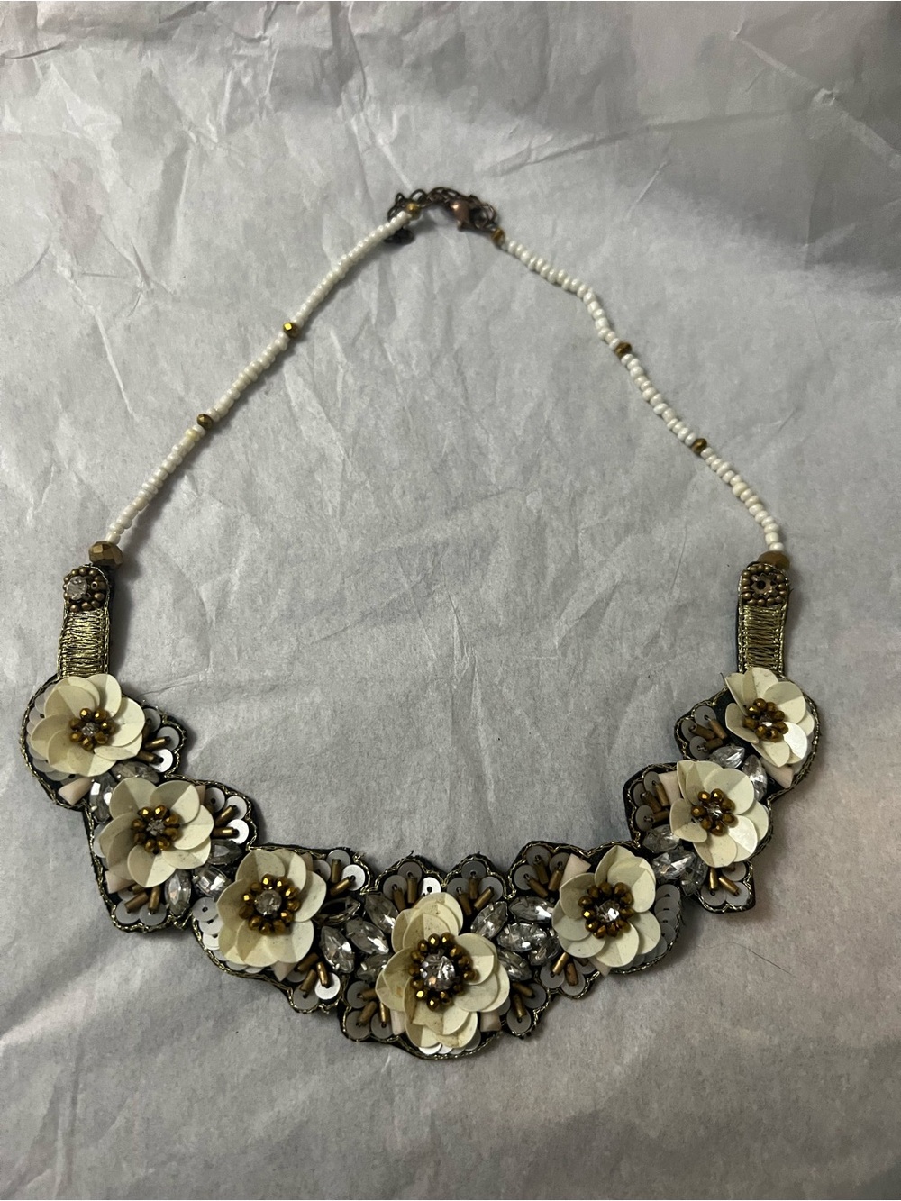 Floral Statement Necklace in Black Cream and Gold